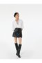 Slim Fit Slit Detailed Snakeskin Textured Faux Leather Shorts Skirt