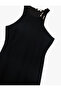 Crepe Fabric Accessory Detail Sleeveless Halter Neck Long Dress - 5