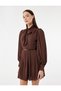 Regular Fit Belted Scarf Collar Mini Brown Women's Dress 6Wak80019Uw - 2