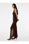 Bürümcük Fabric Slim Fit Slit Detail Crew Neck Sleeveless Long Pencil Dress - 2