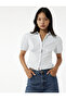 Cotton Classic Collar Short Sleeve Button Balloon Sleeve Poplin Crop Shirt