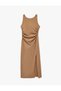 Crinkled Fabric Draped Boat Neck Sleeveless Midi Pencil Dress - 3