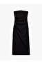 Crepe Scuba Fabric Slim Fit Drape Detail Strapless Pencil Dress - 3