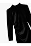 High Neck Long Sleeve Slit Midi Length Velvet Dress - 7