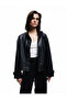 Lined Long Sleeve Stand Collar Zipper Faux Leather Jacket - 3