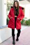 Red Hooded Girl's Puffer Jacket with Removable Hood, Fur Lining and Pockets 21484 - 3