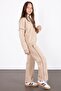 Beige Sequin Embroidered Hooded Girl's 2-Piece Tracksuit Set 21427 - 6