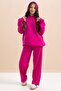 Fuchsia Text Printed Hooded Wide Leg Girls' Tracksuit Set 21432 - 7