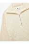Half Zipper Collar Long Sleeve Hair Knit Textured Knitwear Sweater - 5