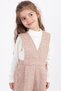 Brown Girl's Melange Cream Badili Salopet Suit 22693 - 4