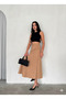 Women's Suede Light Brown Flared Skirt - 2