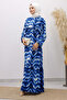 Flounced Skirt Watercolor Patterned Viscose Dress Tsd250234 Indigo - 3