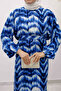 Flounced Skirt Watercolor Patterned Viscose Dress Tsd250234 Indigo - 4