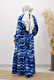 Flounced Skirt Watercolor Patterned Viscose Dress Tsd250234 Indigo - 6