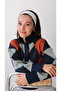 Una Fiaba-Navy Blue Baklava Pattern Soft Textured Women's Knitwear Polo Neck Sweater - 2