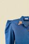 Orange Embroidered Balloon Sleeve Navy Blue Shirt - 4