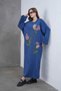 Women's Wide-Fit Long Knit Dress with Beading and Embroidery on the Front - 3