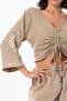 Long Sleeve Daylight Gather Detailed Summer Muslin Blouse Mink Vzn - 4