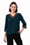 Three-Quarter Sleeve V-Neck Embroidered Talya Sile Cloth Summer Blouse Petrol Ptrl