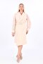 Women's Double Breasted Collared Chiffon Evening Dress with Belt Detail Ets6222 Beige - 3