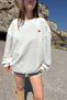 Crew Neck Heart Embroidered Sweatshirt - 2