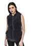 Women's Anthracite Hooded Sleeveless Plush Vest - 4