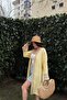 Women's Yellow Muslin Fabric, Loose Kimono Jacket with Straw Stripe Detail - 5