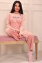 Women's Slogan Long Sleeve Velvet Pajama Set - 4