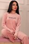 Women's Slogan Long Sleeve Velvet Pajama Set - 2