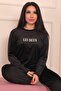 Women's Slogan Long Sleeve Cuffed Velvet Pajama Set