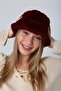 Burgundy Soft Textured Plush Bucket Women's Hat - 5