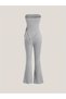 Grey Strapless Asymmetrical Lycra Side Drawstring Blouse Bottom Top Suit, Stretchy Fabric Gray Drawstring Strapless Suit - 2