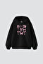 Cute Bow Printed Oversize Unisex Black Hoodie