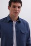 Men's Slim Fit Single Pocket Flap Plain Lumberjack Sport Indigo Shirt