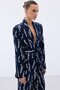 Patterned Long Jacket - Navy Blue - 6