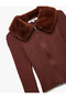 Viscose Blend Faux Fur Collar Long Sleeve Zippered Knitwear Cardigan - 5
