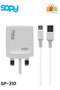 شاحن فائق 45 واط PD+QC3.0، محول شحن سريع مع كابل Type-C وUSB، طراز SP-310، أبيض