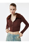 Viscose Blend Faux Fur Collar Long Sleeve Zippered Knitwear Cardigan