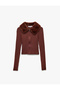 Viscose Blend Faux Fur Collar Long Sleeve Zippered Knitwear Cardigan - 3