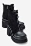 ANETT Black Leather-Suede Zippered Women's Platform Heeled Boots