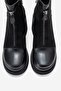 ANETT Black Leather-Suede Zippered Women's Platform Heeled Boots - 2
