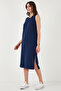 Regular Fit Crew Neck Slit Detail Basic Midi Dress Dress 5866160 - 5