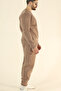 Men's Brown Winter Fleece-Lined Soft Textured Crew Neck Tracksuit Set - 6