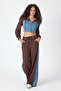 Whatsup Denim Detailed Hooded Crop Tracksuit Set - Blue-Brown - 2
