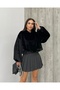 Women's Cropped Soft Balloon Long Sleeve Hooded Stylish Short Sweatshirt - 2