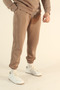 Men's Winter Fleece Lined Puff Fabric 3-Thread Crew Neck Tracksuit Set - Brown - 6