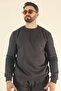 Men's Winter Fleece-Lined Puff Fabric 3-Thread Crew Neck Tracksuit Set - Dark Smoke - 6