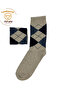 Women's Winter Thermal Wool Warm Lambswool Beige Blue Checked Socks - 2