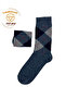 Women's Winter Thermal Wool Warm Lambswool Indigo Navy Blue Checked Socks - 2