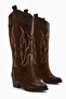Lara Genuine Leather Brown Suede Embroidered Leather Detailed Heeled Western Boots - 6